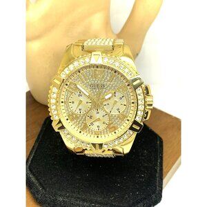 Guess Men's Watch U0799G2 Quartz Gold Dial Gemmed Stainless Steel 47mm